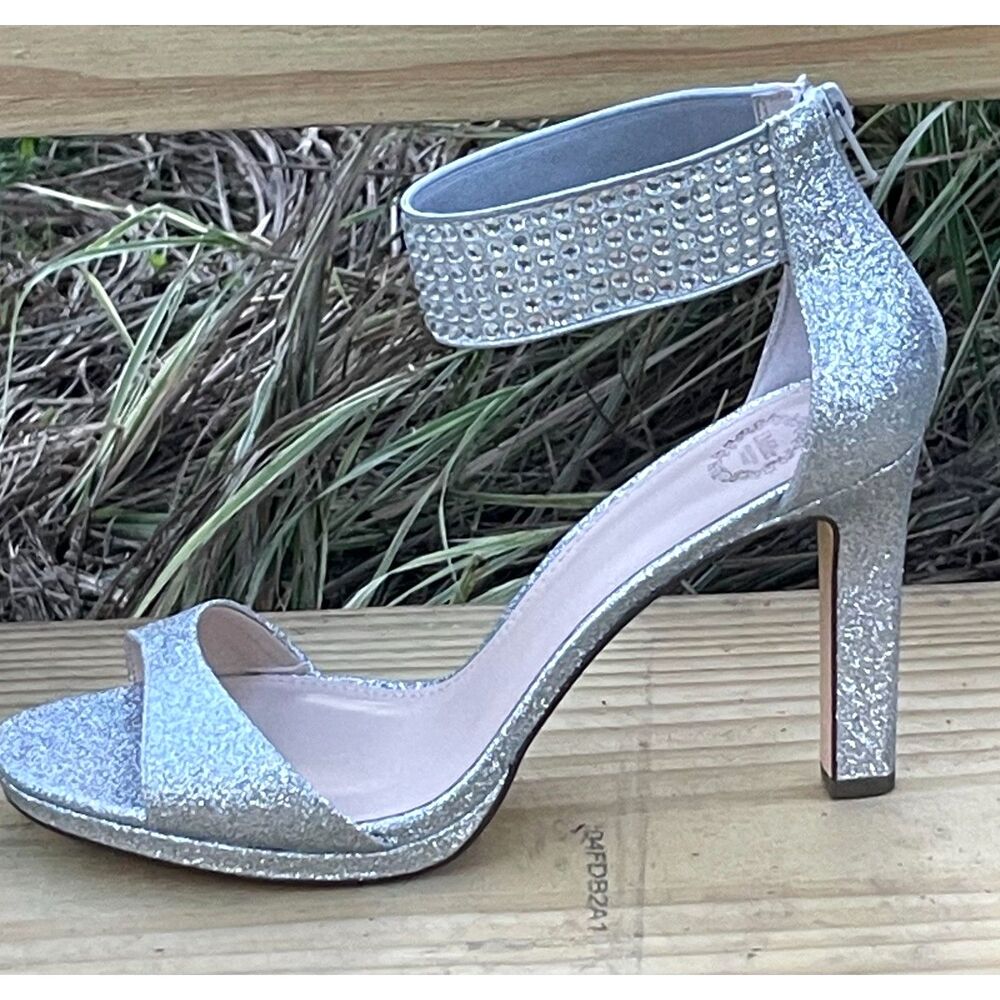 I. Miller Silver Rhinestone Glitter Ankle Strap Stiletto Heels Size 11M